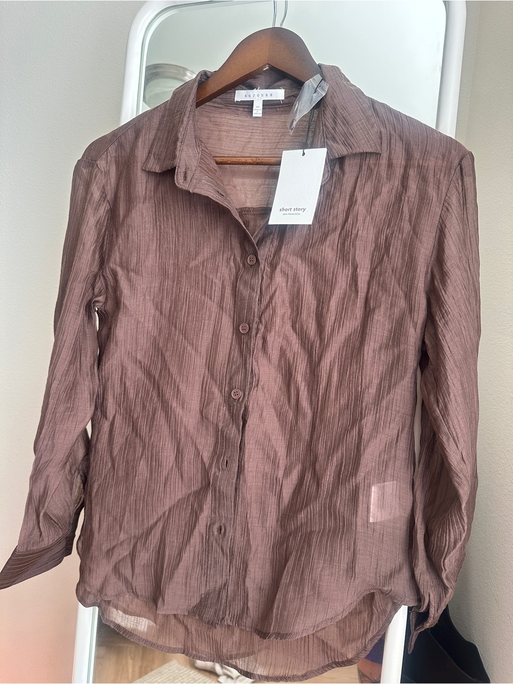 Sojourn sheer brown button up top NWT